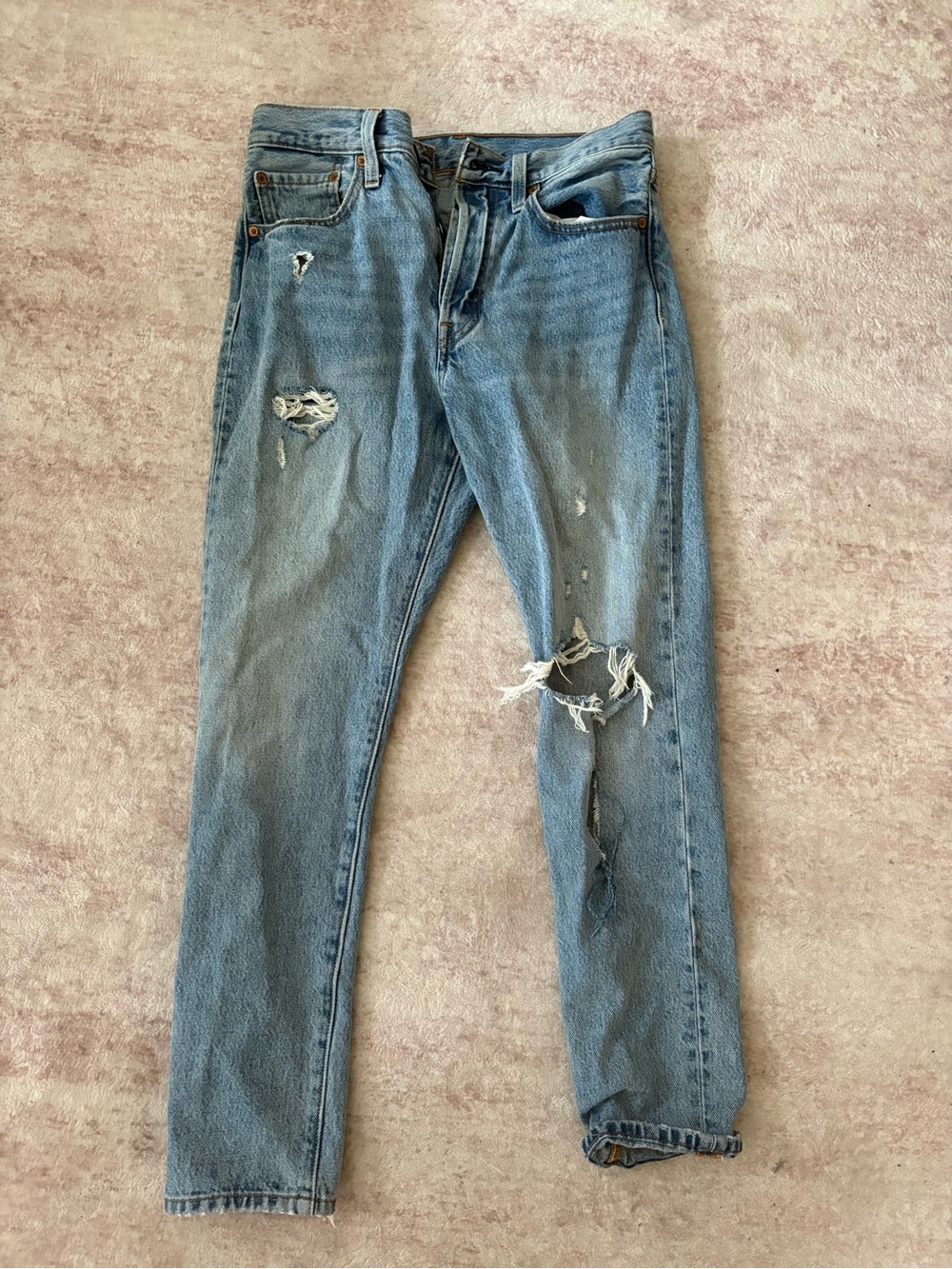 Levi's Light Blue Distressed Straight Jeans